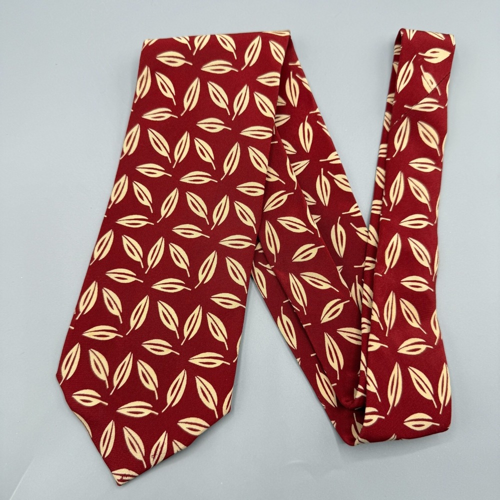 Boss Hugo Boss Tie Mens Red Tan Floral Leaf 100% Silk Necktie‎ Luxury Italy